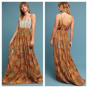 NWT Anthropologie Raga Parkland Peacock Floral Boho Maxi Dress Petite Small